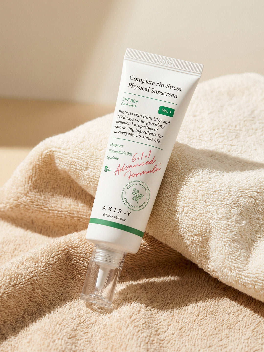 واقي الشمس الفيزيائي AXIS-Y الكامل الخالي من الإجهاد V3 بعامل حماية SPF50+