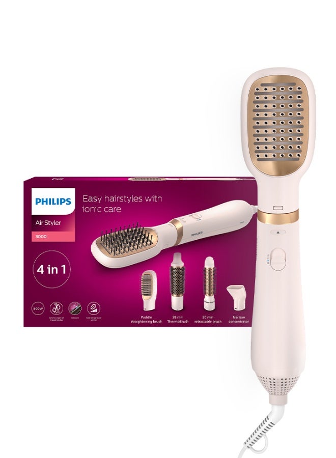 3000 Series Air Styler BHA310/03 |800W | 4-in-1 Dryer & Styler |4 attachments ( Retractable bristle brush,38mm Thermobrush,Nozzle,Paddle straightening brush) Ionic Care| 3 Heat Settings White