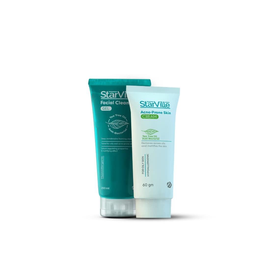 Starvell Anti-Acne Cream and Face Wash Set (100ml Lotion - 60ml Cream)