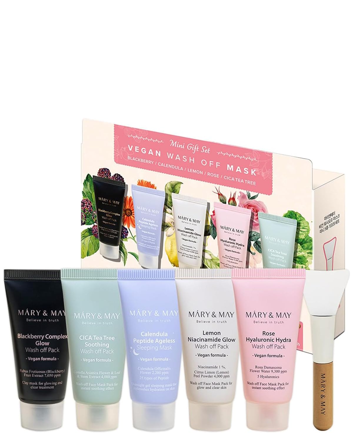 MARY&MAY Vegan Wash Off Mask مجموعة هدايا مصغرة 5 قطع