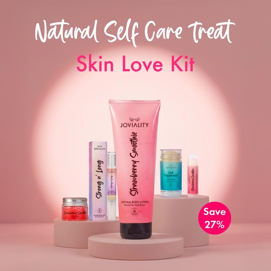 Skin Love Kit - Strawberry Smoothie - Body Lotion + Foot Balm + Nail & Cuticle Oil + Lip Balm + Lip Scrub Set