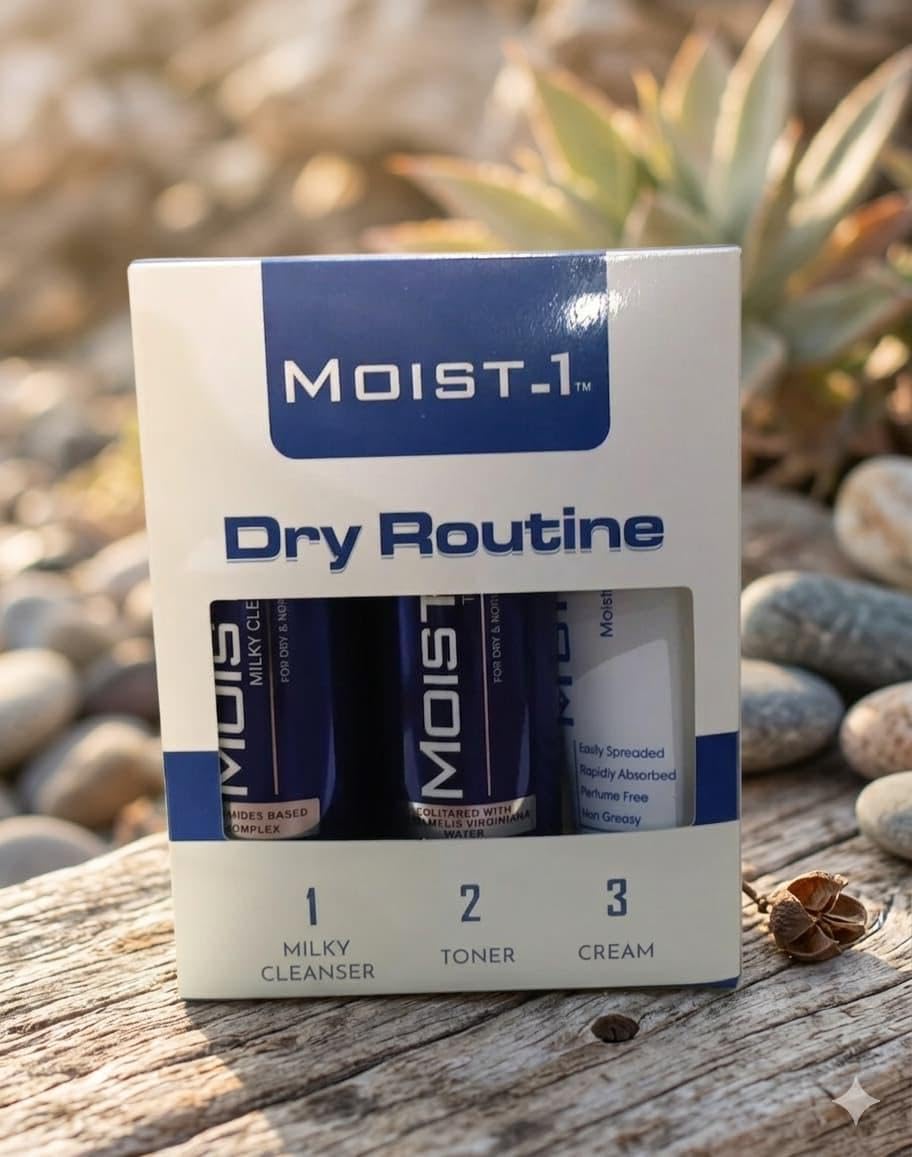 Moist-1 Dry Routine Skincare Set, Milky Cleanser, Toner, and Cream for Dry & Normal Skin