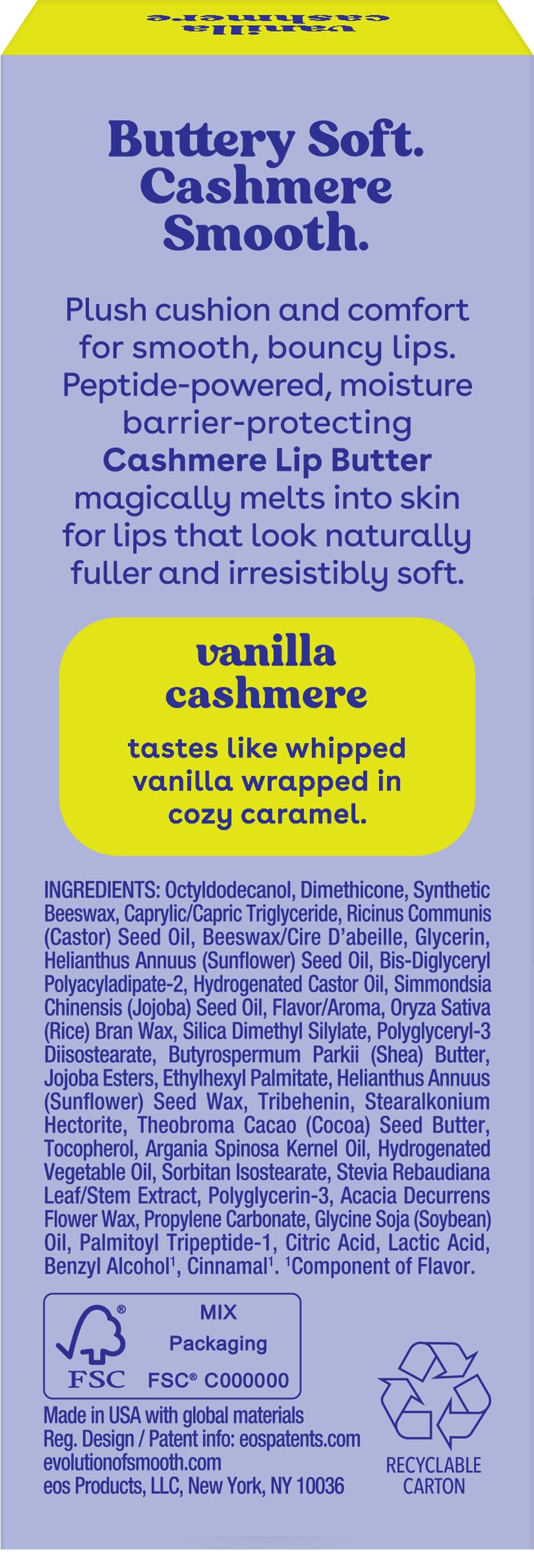 eos Lip Butter, Vanilla Cashmere, Peptide Lip Treatment, 0.35 oz