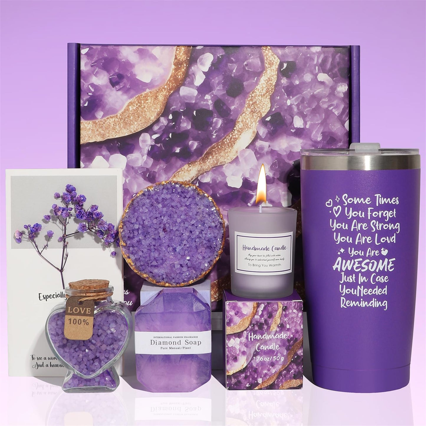 Joyzzz Spa Gift Set for Women, 7 PCS Lavender Self Care Spa Gifts, Bath Gift Set with Gift Box, Relaxation Spa Gift Set, Luxury Birthday Spa Gift Set for Mom, Wife, Sister, Best Friend