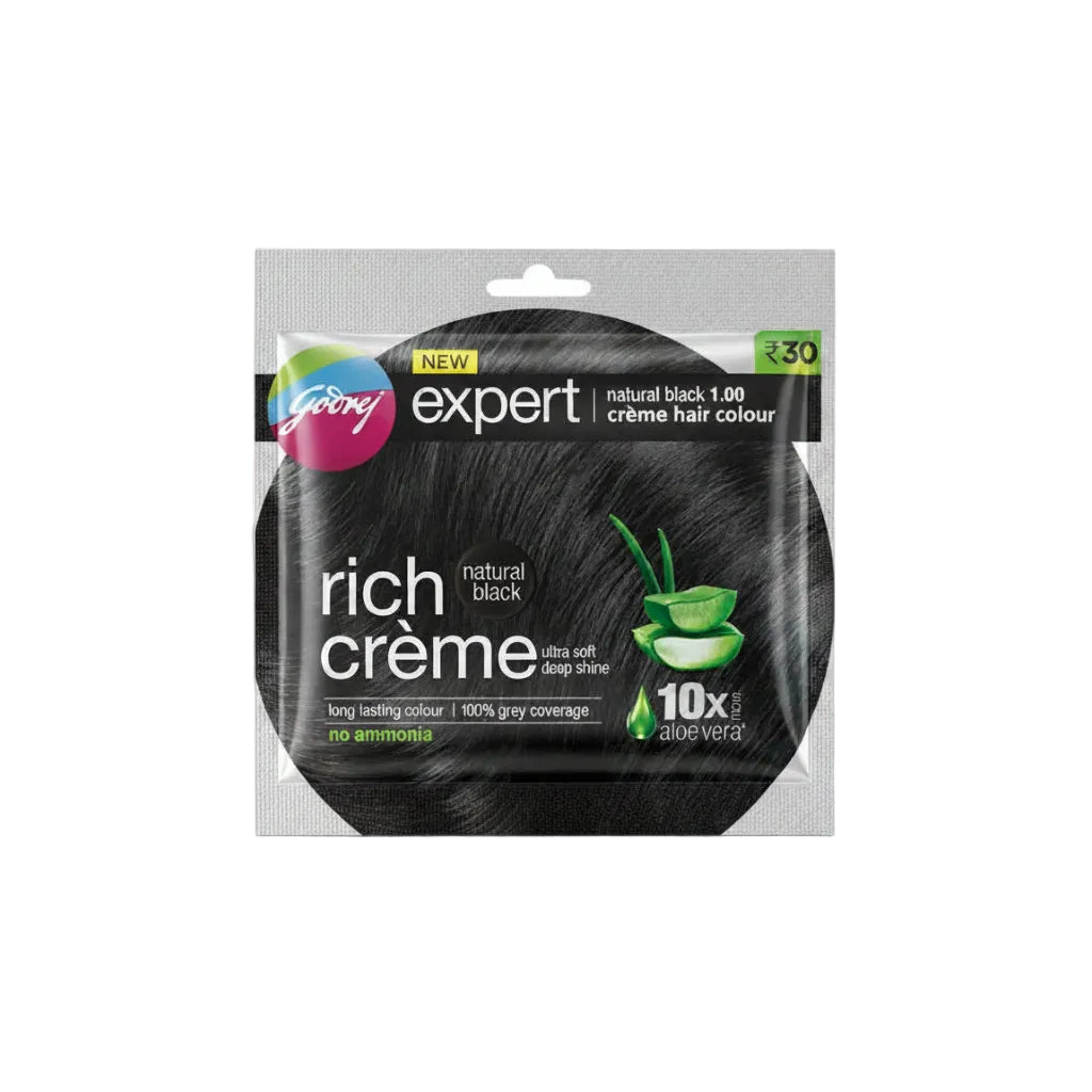 Godrej Expert Rich Creme Hair Colour - Natural Black 20 g & 20 ml | صبغة شعر جودريج 20 مل