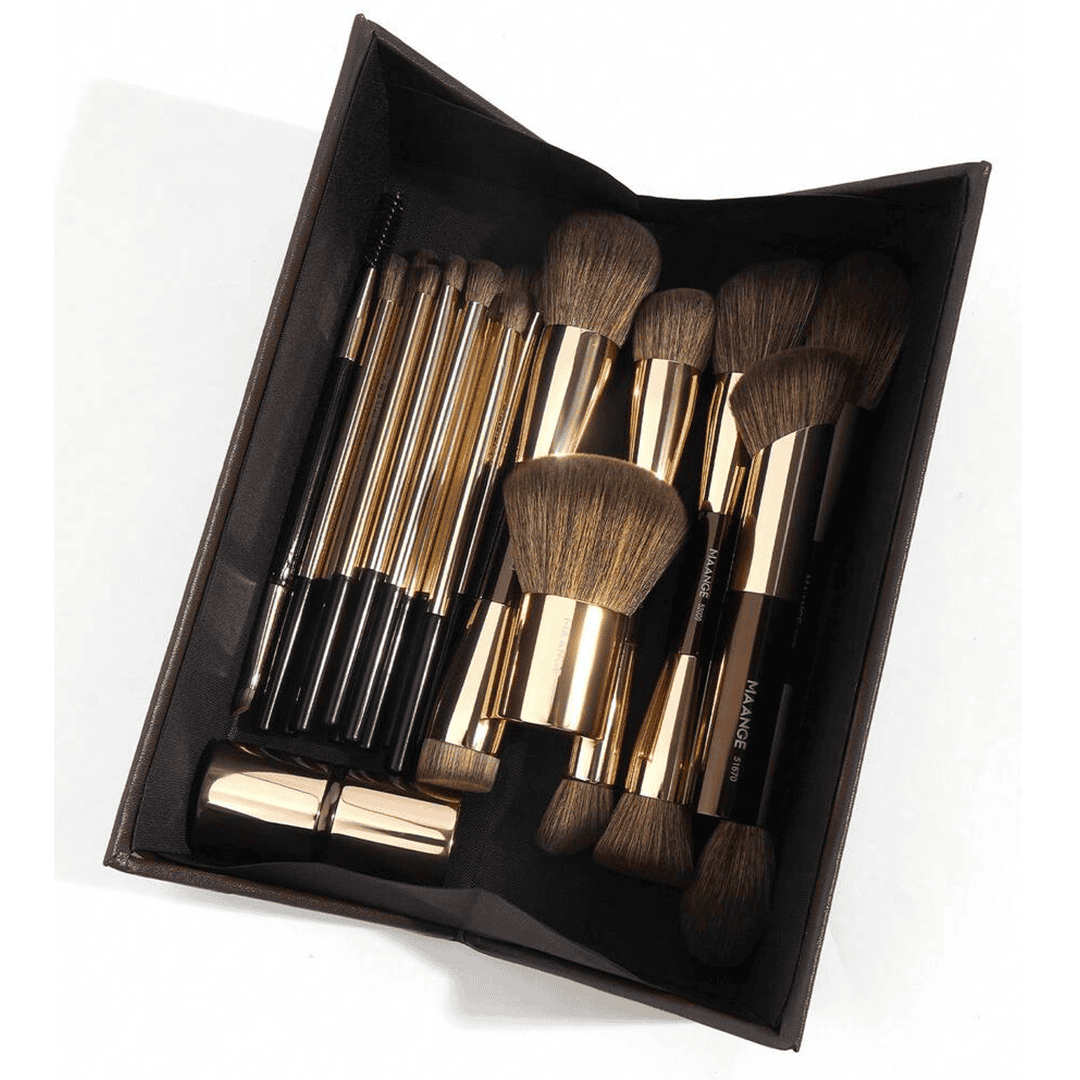 MAANGE 20Pcs Professional Aluminum Tube Makeup Brushes & Sponge Puff Set + Storage Box