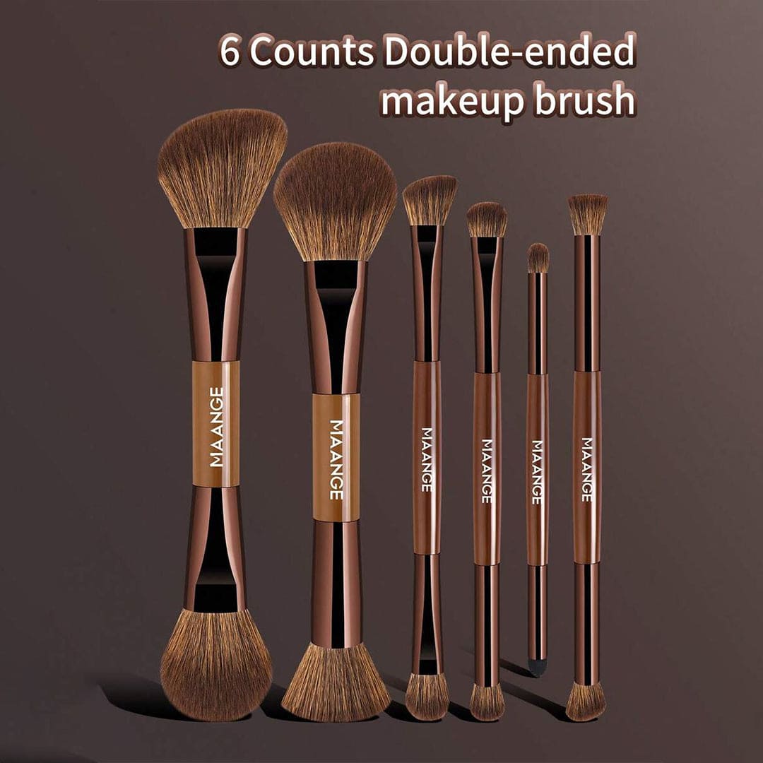 MAANGE 6Pcs Double Headed Soft Natural Synthetic Hair Cosmetic Brush Set