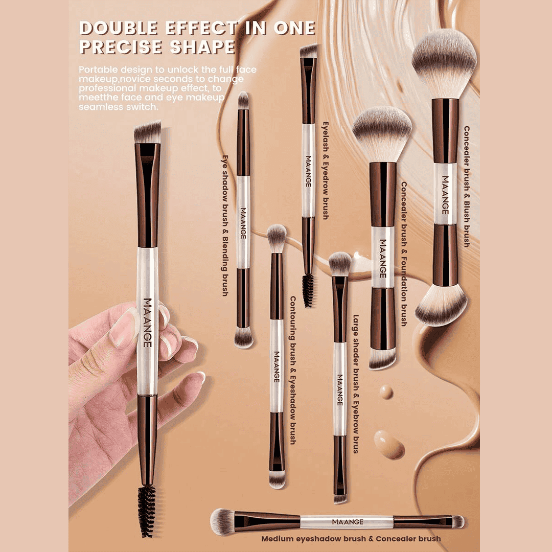 MAANGE 7Pcs Professional Dual-Ended Makeup Brush Set + Cosmetics Bag