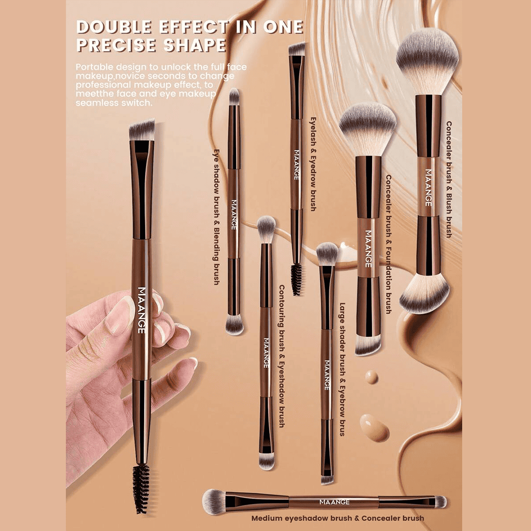 MAANGE 7Pcs Professional Dual-Ended Makeup Brush Set + Cosmetics Bag