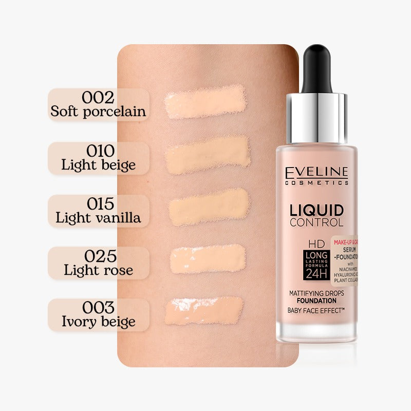 EVELINE COSMETICS LIQUID CONTROL SERUM FOUNDATION- 003 Ivory Beige