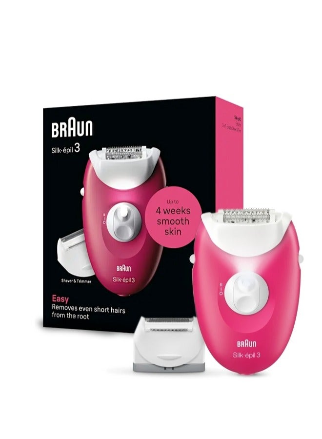 Silk-epil 3 SkinSpa 3-032 Epilator, Shaver head, Cleaning Brush, Smart Light, Corded Red & White