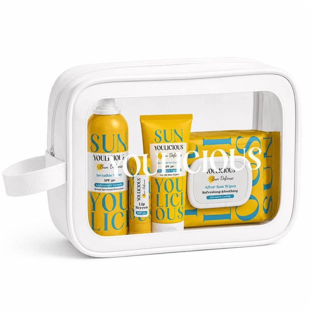 Summer essentials kit (Sun defense spray + sun defense gel cream + lip screen + after sun wipes) + bag free (M)