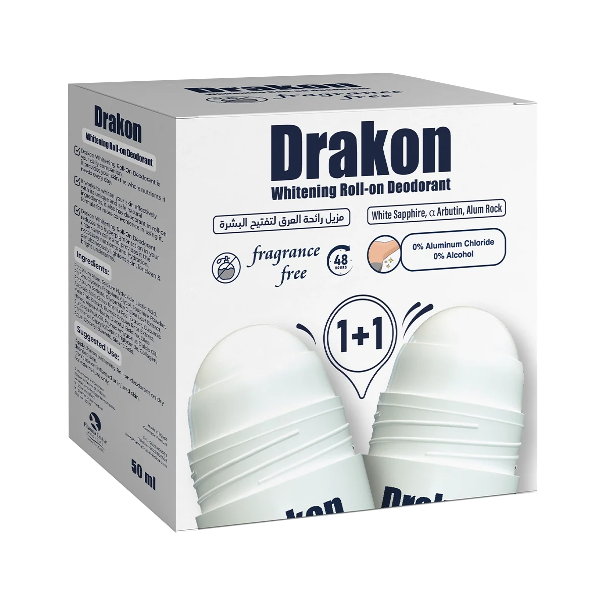 Drakon Whitening Roll-on Deodorant Fragrance Free 1+1