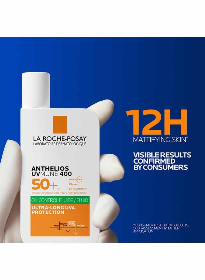 Anthelios UVMune 400 Oil Control Fluid Sunscreen SPF 50+ for Men/Women; Dermatologically-Tested Sunblock for Sensitive Oily Skin 50ML