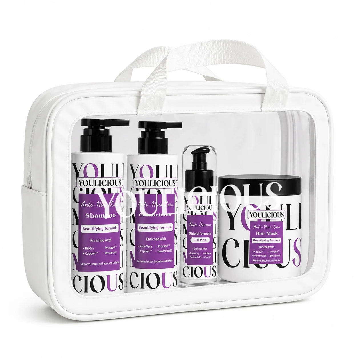 Youlicious (Hair essentials kit) - Shampoo + Conditioner + Hair Mask + Hair Serum + bag free