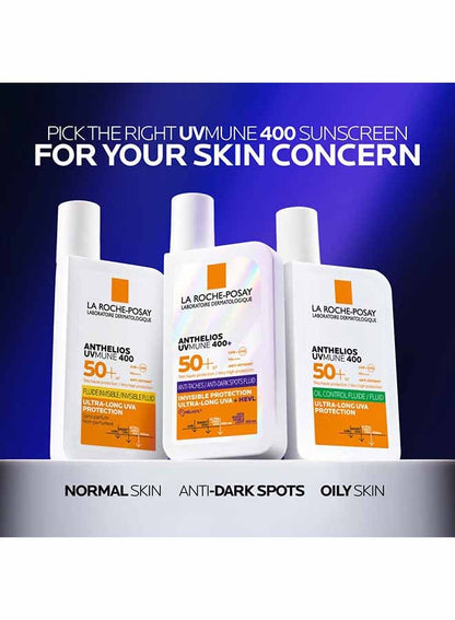 Anthelios UVMune 400 Oil Control Fluid Sunscreen SPF 50+ for Men/Women; Dermatologically-Tested Sunblock for Sensitive Oily Skin 50ML