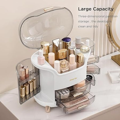 XPY-V9 Cosmetics Display Case, Large Capacity Cosmetic Storage Case with Drawers, Dust and Waterproof Makeup Organizer, Skincare Jewelry Box Ideal For [Bedroom][Dressingroom][Bathroom] (White X Fame)