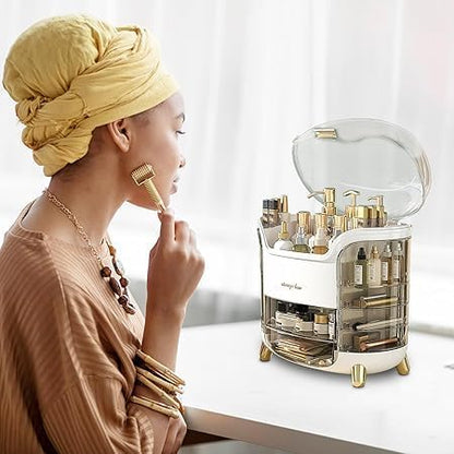 XPY-V9 Cosmetics Display Case, Large Capacity Cosmetic Storage Case with Drawers, Dust and Waterproof Makeup Organizer, Skincare Jewelry Box Ideal For [Bedroom][Dressingroom][Bathroom] (White X Fame)