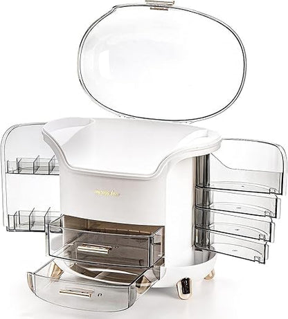 XPY-V9 Cosmetics Display Case, Large Capacity Cosmetic Storage Case with Drawers, Dust and Waterproof Makeup Organizer, Skincare Jewelry Box Ideal For [Bedroom][Dressingroom][Bathroom] (White X Fame)