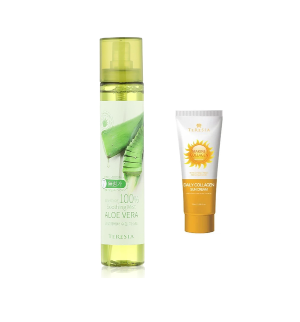 Teresia Summer Essentials Set | Marine Collagen Brightening Sun Cream & Soothing Aloe Vera Mist