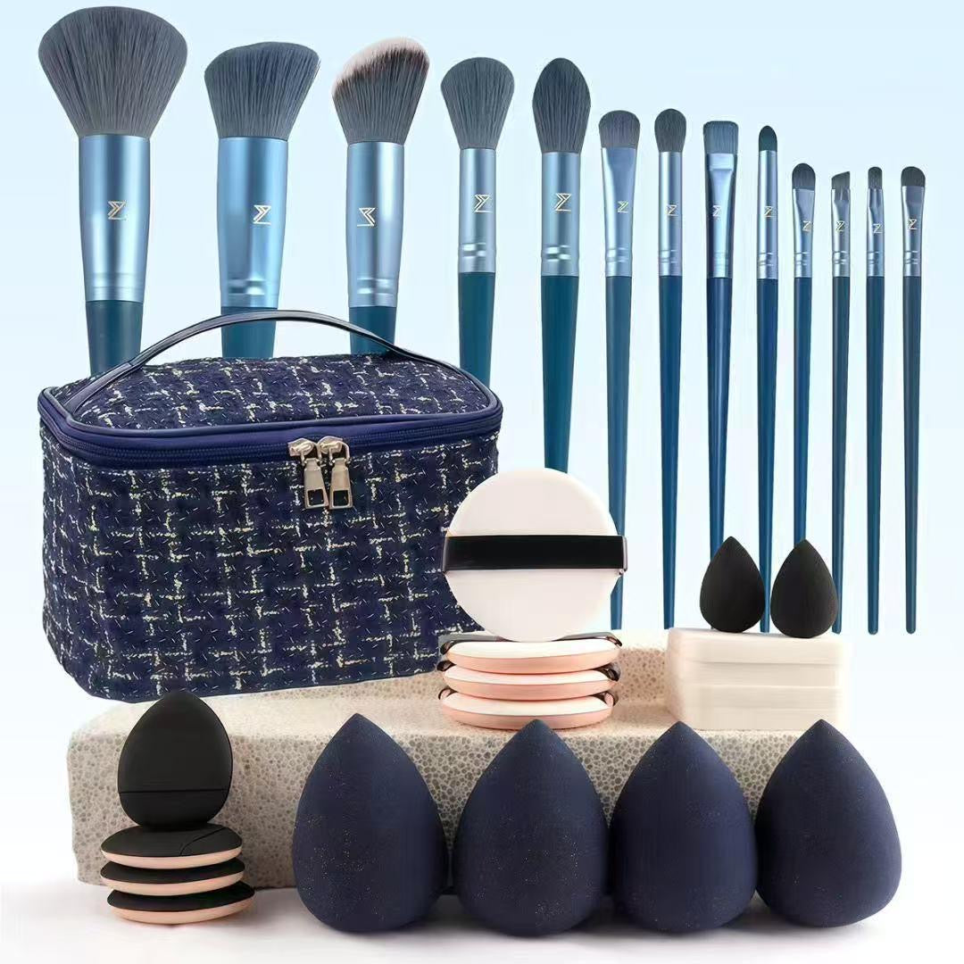 Blue Brushes Set With Tweed Bag 33 PCS