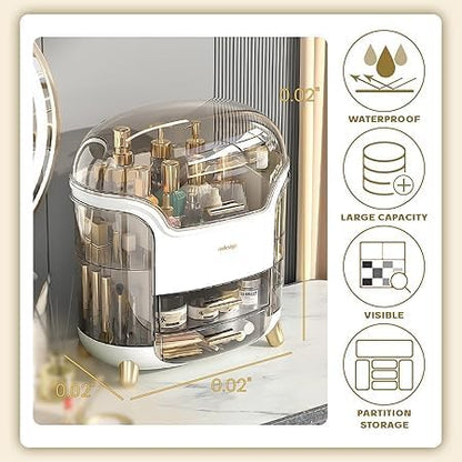 XPY-V9 Cosmetics Display Case, Large Capacity Cosmetic Storage Case with Drawers, Dust and Waterproof Makeup Organizer, Skincare Jewelry Box Ideal For [Bedroom][Dressingroom][Bathroom] (White X Fame)