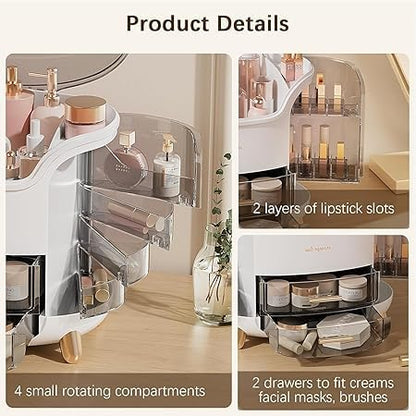 XPY-V9 Cosmetics Display Case, Large Capacity Cosmetic Storage Case with Drawers, Dust and Waterproof Makeup Organizer, Skincare Jewelry Box Ideal For [Bedroom][Dressingroom][Bathroom] (White X Fame)