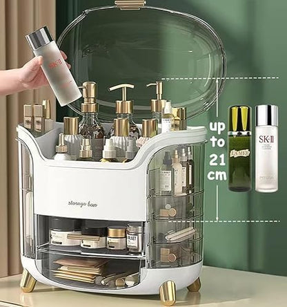 XPY-V9 Cosmetics Display Case, Large Capacity Cosmetic Storage Case with Drawers, Dust and Waterproof Makeup Organizer, Skincare Jewelry Box Ideal For [Bedroom][Dressingroom][Bathroom] (White X Fame)