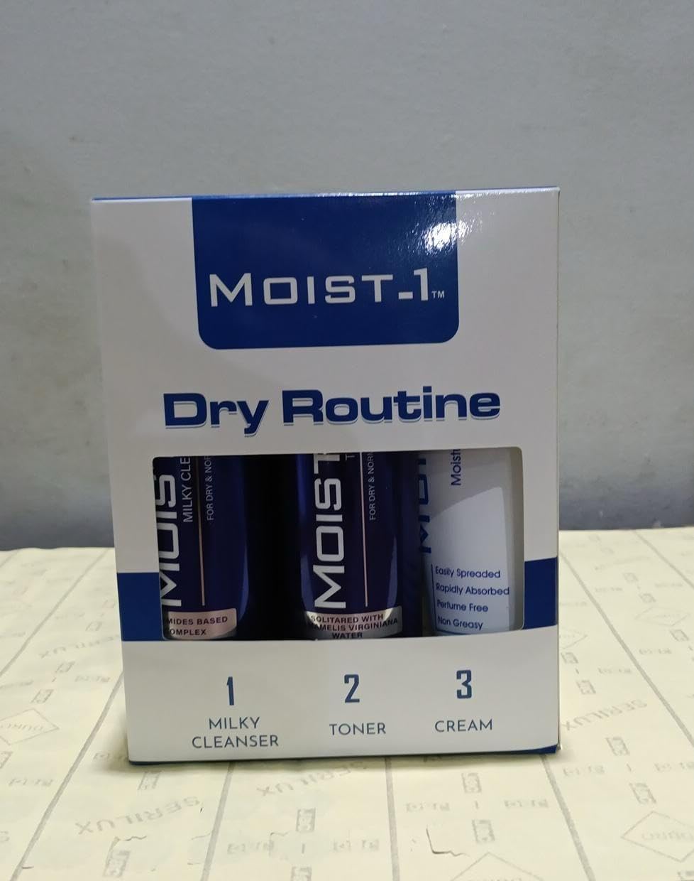 Moist-1 Dry Routine Skincare Set, Milky Cleanser, Toner, and Cream for Dry &amp; Normal Skin