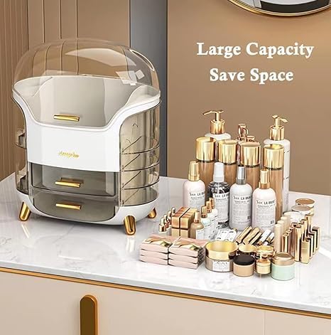 XPY-V9 Cosmetics Display Case, Large Capacity Cosmetic Storage Case with Drawers, Dust and Waterproof Makeup Organizer, Skincare Jewelry Box Ideal For [Bedroom][Dressingroom][Bathroom] (White X Fame)