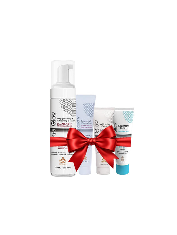 Tetra glow Lumiskin™ Depigmenting &amp; Brightening Skincare Gift Set, Cleanser, Whitening Cream, Sunscreen &amp; Intimate Care