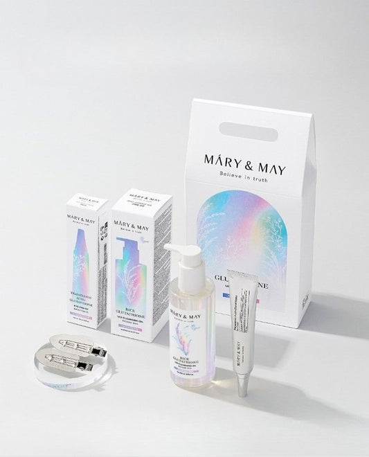 Mary&May مجموعة الجلوتاثيون زيت منظف + كريم عيون + دبوس شعر
