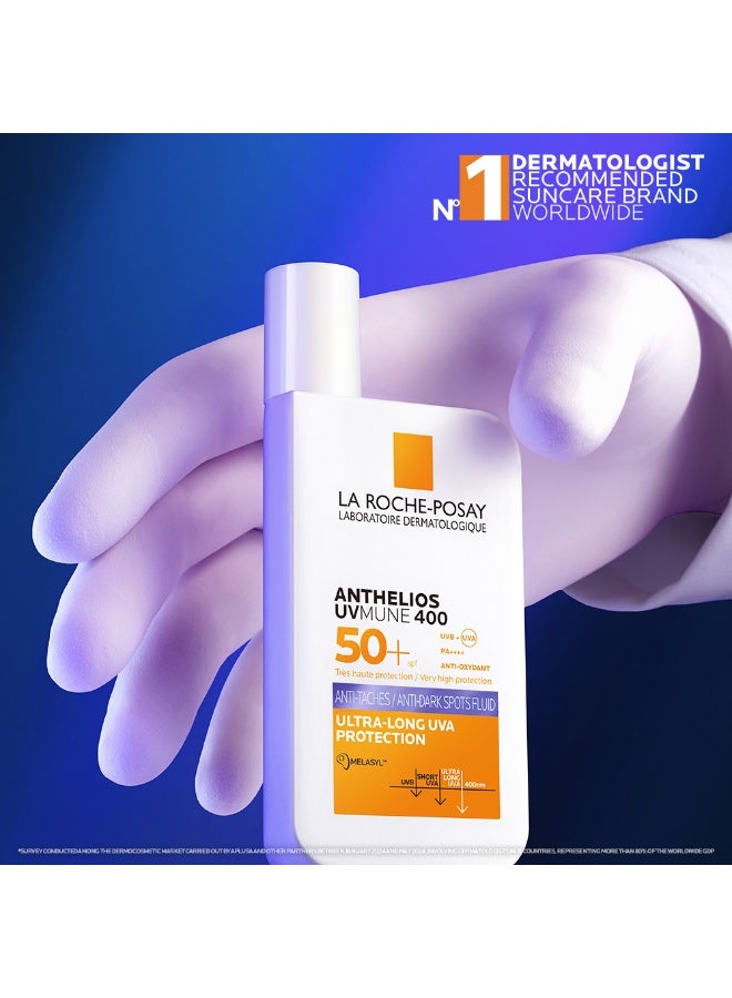 Anthelios UVMune 400 Anti-Dark Spots Fluid SPF 50+ for Men/Women; Dermatologically-Tested With Melasyl, Corrects and Protects Un-Even Skin Tone 50ML