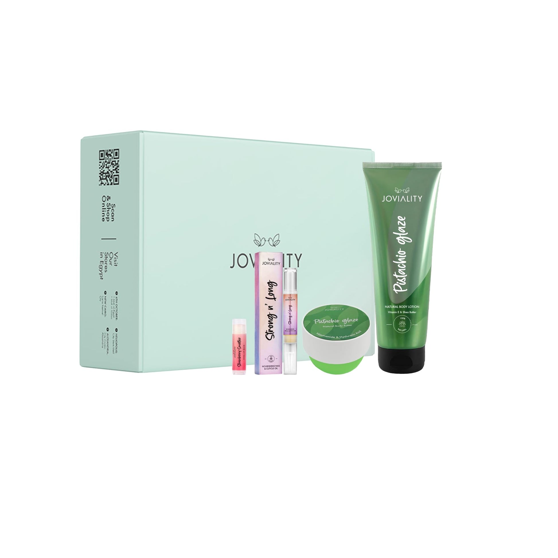 Joviality The Moisture &amp; Glow Set - Pistachio Glaze - Natural Body Butter, Natural Body Lotion, Lip Balm, Nail Oil - Mother's Day Gift