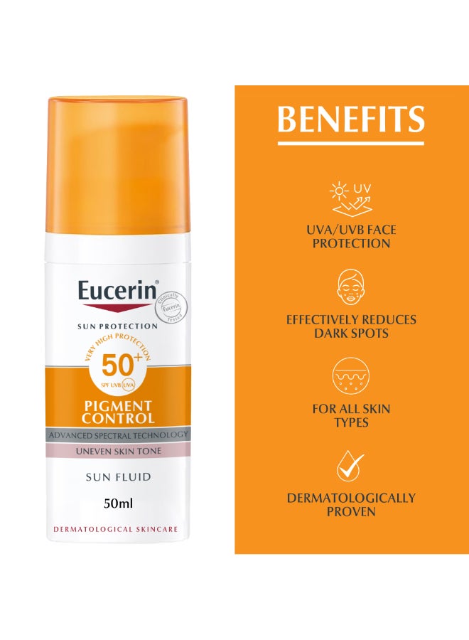 Face Sunscreen Even Perfector Pigment Control Sun Fluid with Thiamidol, High UVA/UVB Protection, SPF50+, Reduces Spots for Uneven Skin Tone 50ml