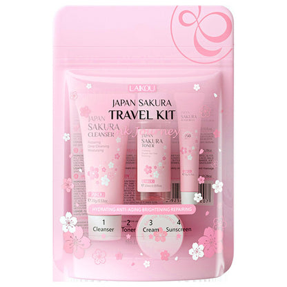 New Irven Sakura Travel Skincare Set for Teenage Girls - Face Routine Set for Women,4 Piece Gentle Skin Cleaning &amp; Care Travel Size Kit With Cleanser, Toner, sunscreen and Face Cream