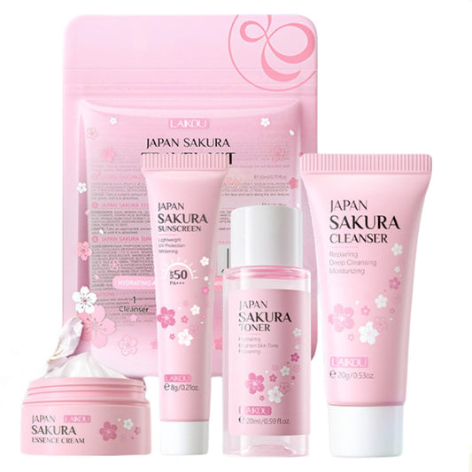 New Irven Sakura Travel Skincare Set for Teenage Girls - Face Routine Set for Women,4 Piece Gentle Skin Cleaning &amp; Care Travel Size Kit With Cleanser, Toner, sunscreen and Face Cream