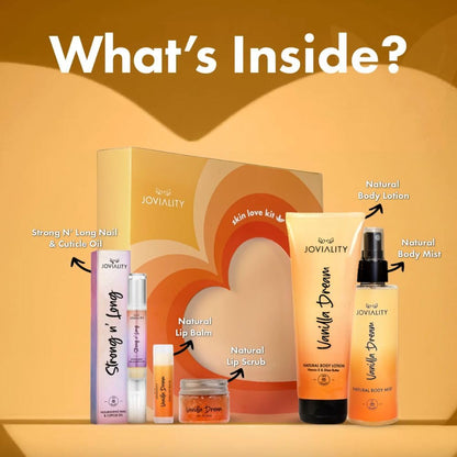 Skin Love Kit - Vanilla Dream- Body Lotion + Body Mist+ Nail &amp; Cuticle Oil + Lip Balm + Lip Scrub Set - Valentine Gift