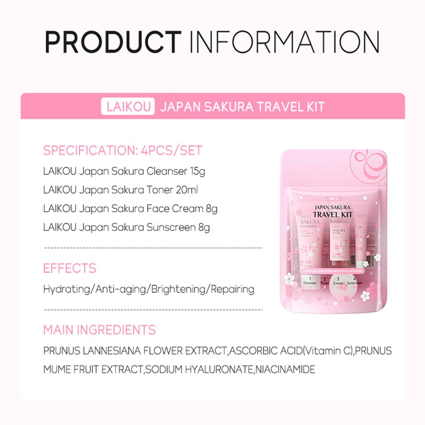 New Irven Sakura Travel Skincare Set for Teenage Girls - Face Routine Set for Women,4 Piece Gentle Skin Cleaning &amp; Care Travel Size Kit With Cleanser, Toner, sunscreen and Face Cream