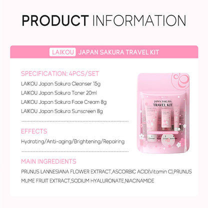 New Irven Sakura Travel Skincare Set for Teenage Girls - Face Routine Set for Women,4 Piece Gentle Skin Cleaning &amp; Care Travel Size Kit With Cleanser, Toner, sunscreen and Face Cream