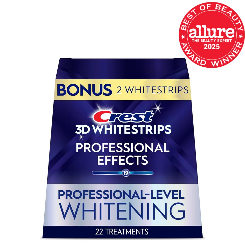 Crest Teeth Whitening Strips, Crest 3D Whitestrips Professional Effects, Enamel Safe Teeth Whitening Kit, 22 Treatments (44 Strips), Professional-Level Whitening, 19 Levels Whiter