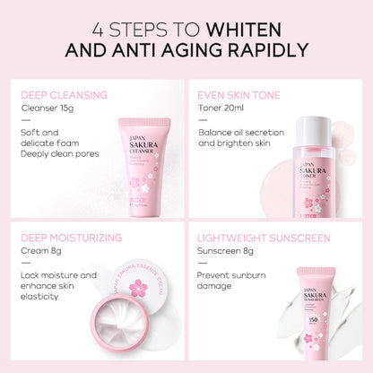 New Irven Sakura Travel Skincare Set for Teenage Girls - Face Routine Set for Women,4 Piece Gentle Skin Cleaning &amp; Care Travel Size Kit With Cleanser, Toner, sunscreen and Face Cream