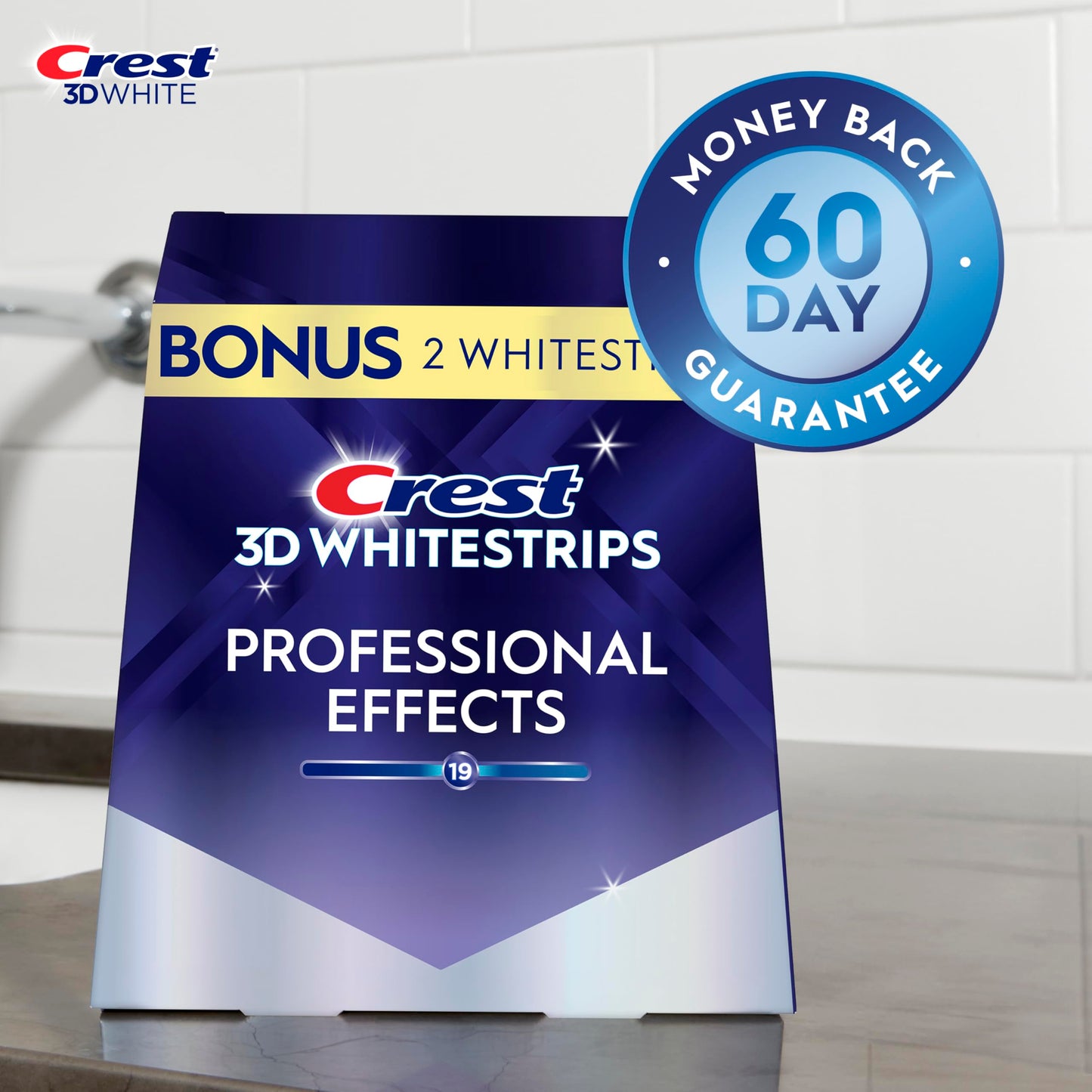 Crest Teeth Whitening Strips, Crest 3D Whitestrips Professional Effects, Enamel Safe Teeth Whitening Kit, 22 Treatments (44 Strips), Professional-Level Whitening, 19 Levels Whiter