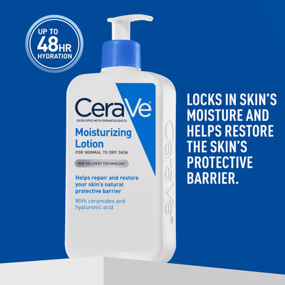 CeraVe Daily Moisturizing Lotion for Dry Skin, Body Lotion &amp; Face Moisturizer with Hyaluronic Acid and Ceramides, Daily Moisturizer, Fragrance Free, Oil-Free, 19 Ounce