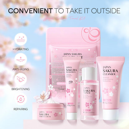 New Irven Sakura Travel Skincare Set for Teenage Girls - Face Routine Set for Women,4 Piece Gentle Skin Cleaning &amp; Care Travel Size Kit With Cleanser, Toner, sunscreen and Face Cream