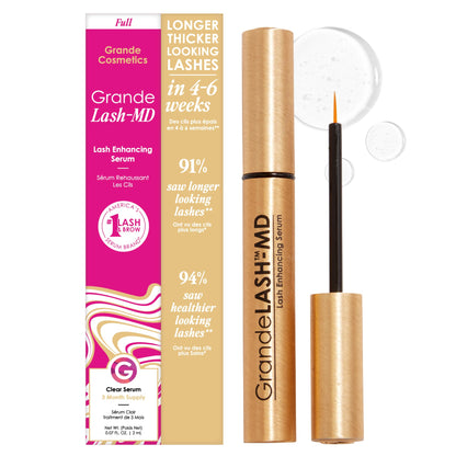 Grande Cosmetics GrandeLASH-MD Lash Enhancing Serum - Peptide &amp; Vitamin Infused Formula for Longer, Thicker, Fuller Looking Lashes - Ophthalmologist Tested, Cruelty-Free, 3 Month Supply (2mL)
