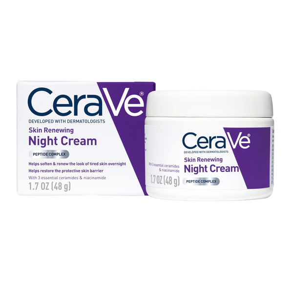 CeraVe Skin Renewing Night Cream, Peptide Complex, Hyaluronic Acid &amp; Ceramide Moisturizer for Face, 1.7 Ounce