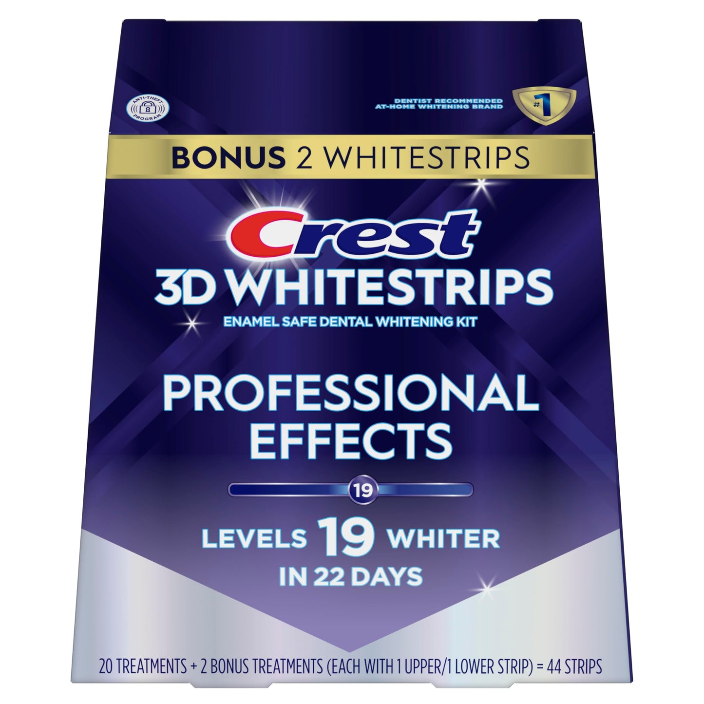 Crest Teeth Whitening Strips, Crest 3D Whitestrips Professional Effects, Enamel Safe Teeth Whitening Kit, 22 Treatments (44 Strips), Professional-Level Whitening, 19 Levels Whiter