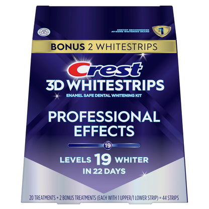 Crest Teeth Whitening Strips, Crest 3D Whitestrips Professional Effects, Enamel Safe Teeth Whitening Kit, 22 Treatments (44 Strips), Professional-Level Whitening, 19 Levels Whiter