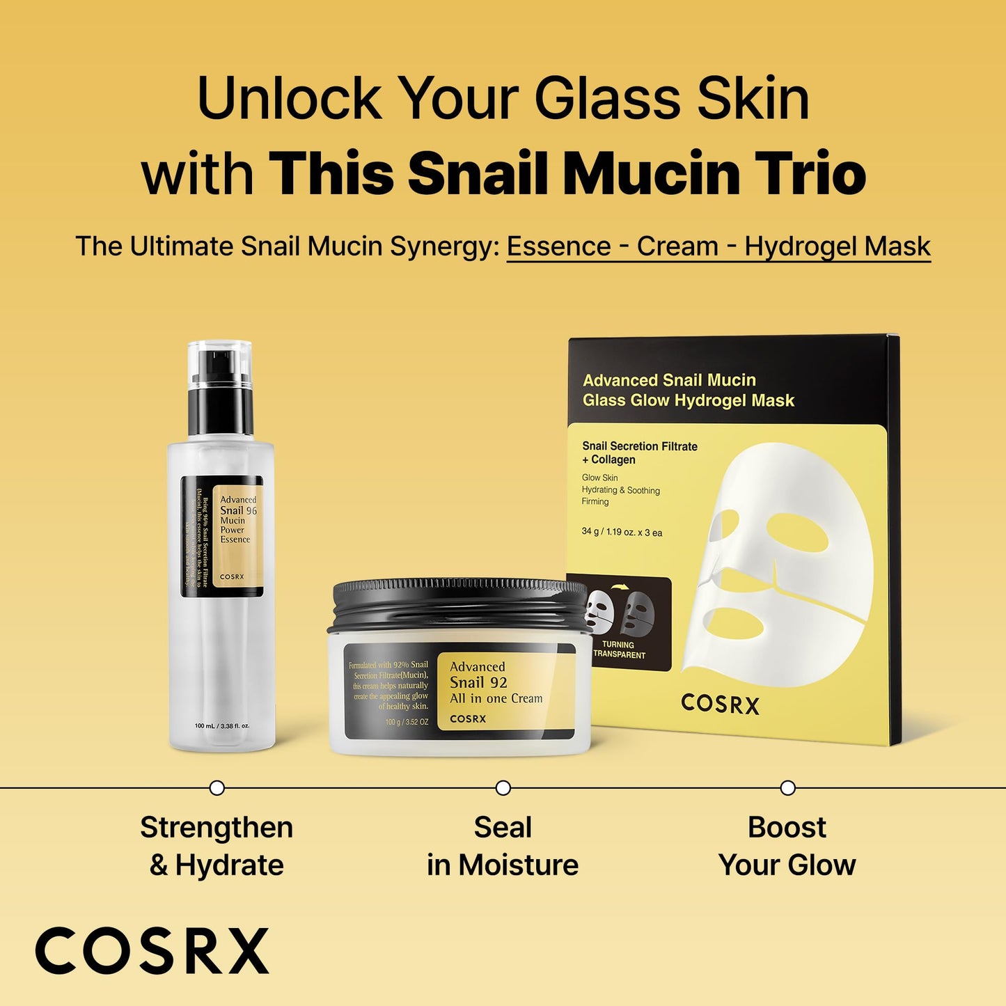 COSRX Snail 96% Mucin Power Essence عدد 2 و Retinol 0.1% Cream Mini Sample عدد 1، مجموعة Glass Skin Starter الحصرية على أمازون، مجموعة العناية الكورية المرطبة والشد اليومية بالبشرة، مجموعة هدايا